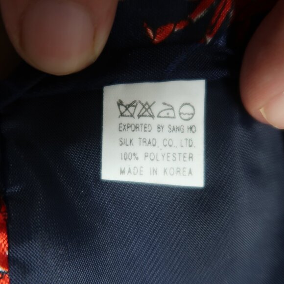 Men's Fratello Hand Made Navy Blue Tie with Red Crab Print - Picture 7 of 7